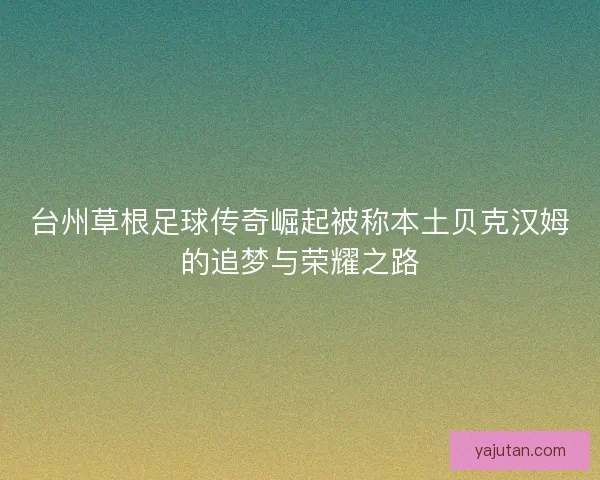 台州草根足球传奇崛起被称本土贝克汉姆的追梦与荣耀之路